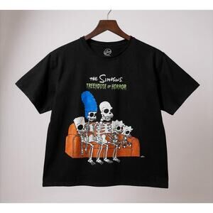 The Simpsons Treehouse of Horror Skeleton Family Couch Black Tee Shirt M
